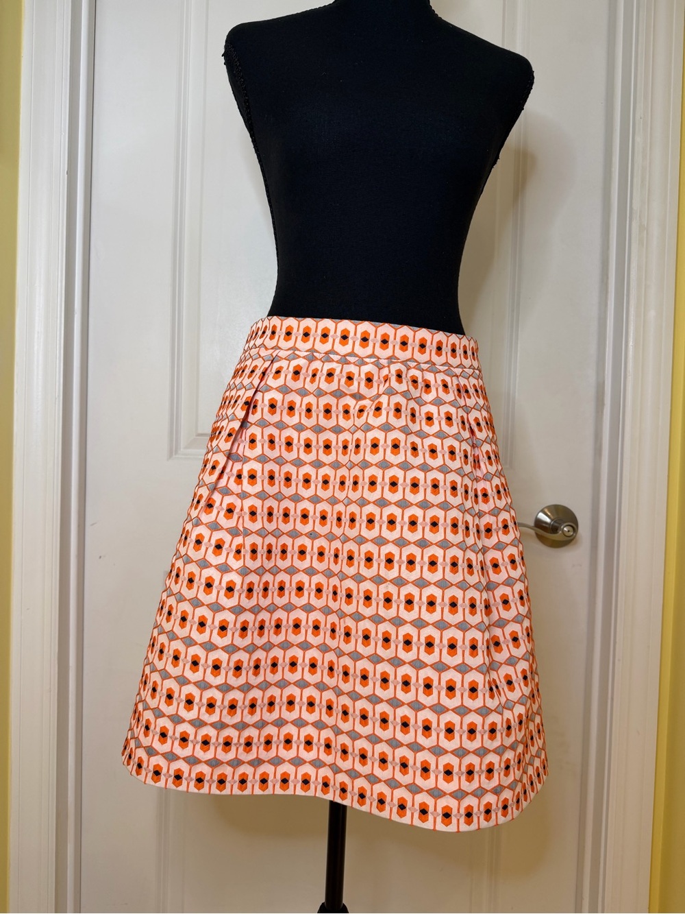 Vintage J. Crew Orange and White Geometric A-Line Skirt, size 4